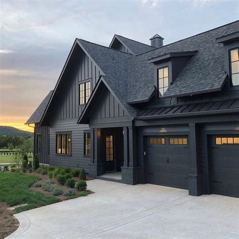 charcoal metal sided house with black windows|dark window siding colors.